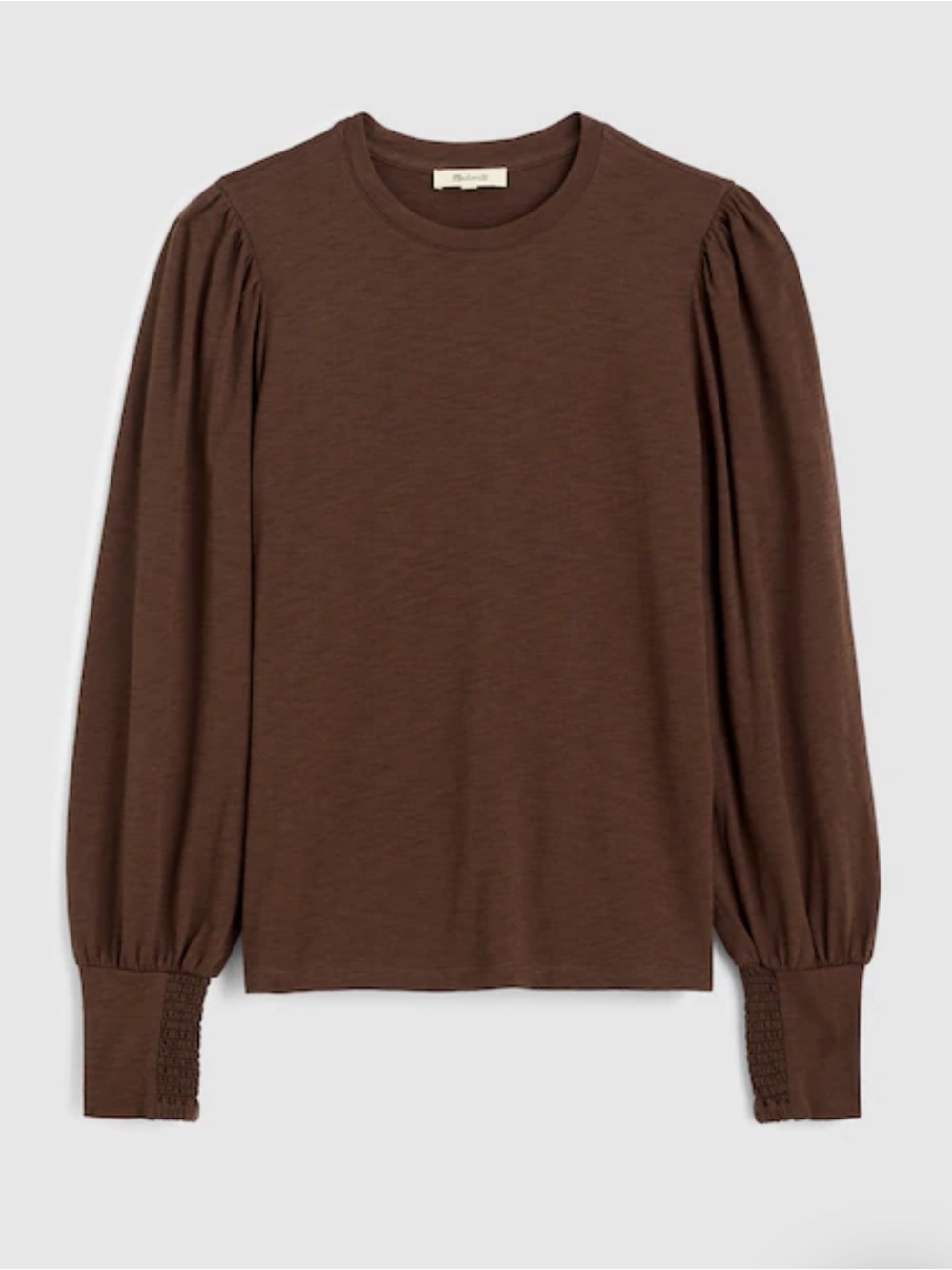 MADEWELL Smocked Long Puff Sleeve Tee in Soft Slub XL Roasted Chicory